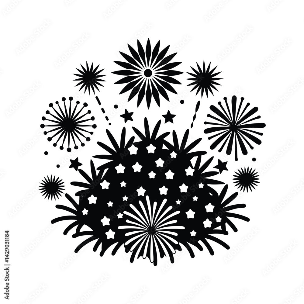 Obraz premium Sky full of fireworks icon silhouette vector with white background