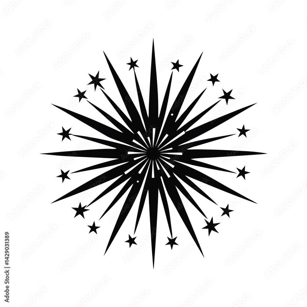 Fototapeta premium Sparkling firework icon silhouette vector with white background