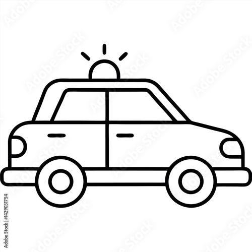 Simple Black and White Line Art of a Police Car – Clear and Clean Design