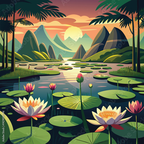 water lilies in the pond