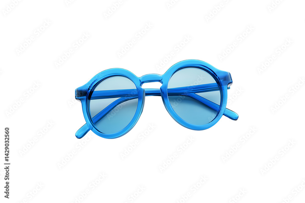 Fototapeta premium Transparent background of stylish blue sunglasses with round lenses and a sleek design