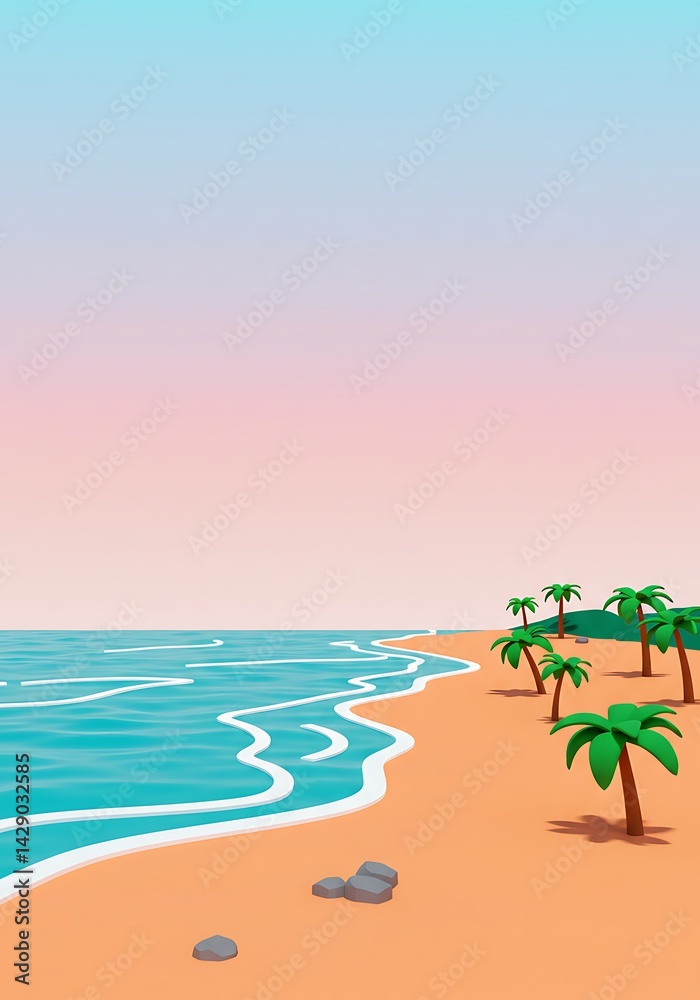 Fototapeta premium Pastel Paradise: Digital Coastline AI Generated
