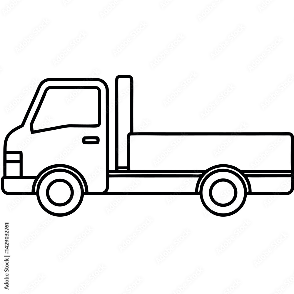 Simple Outline of a Flatbed Truck with Cargo Load – Thin Line Art for Transport Concept Simple Outline of a Flatbed Truck with Cargo Load – Thin Line Art for Transport Concept