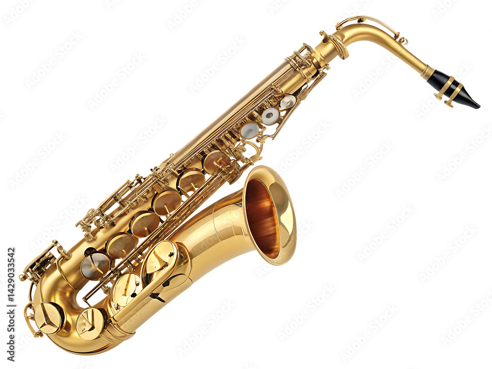 Obraz premium golden saxophone isolated on white background, PNG
