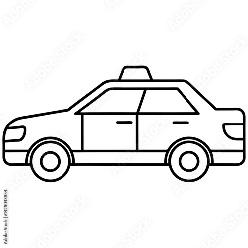 Simple Vector Icon of a Police Patrol Car with Siren on Top – Monochrome Line Art