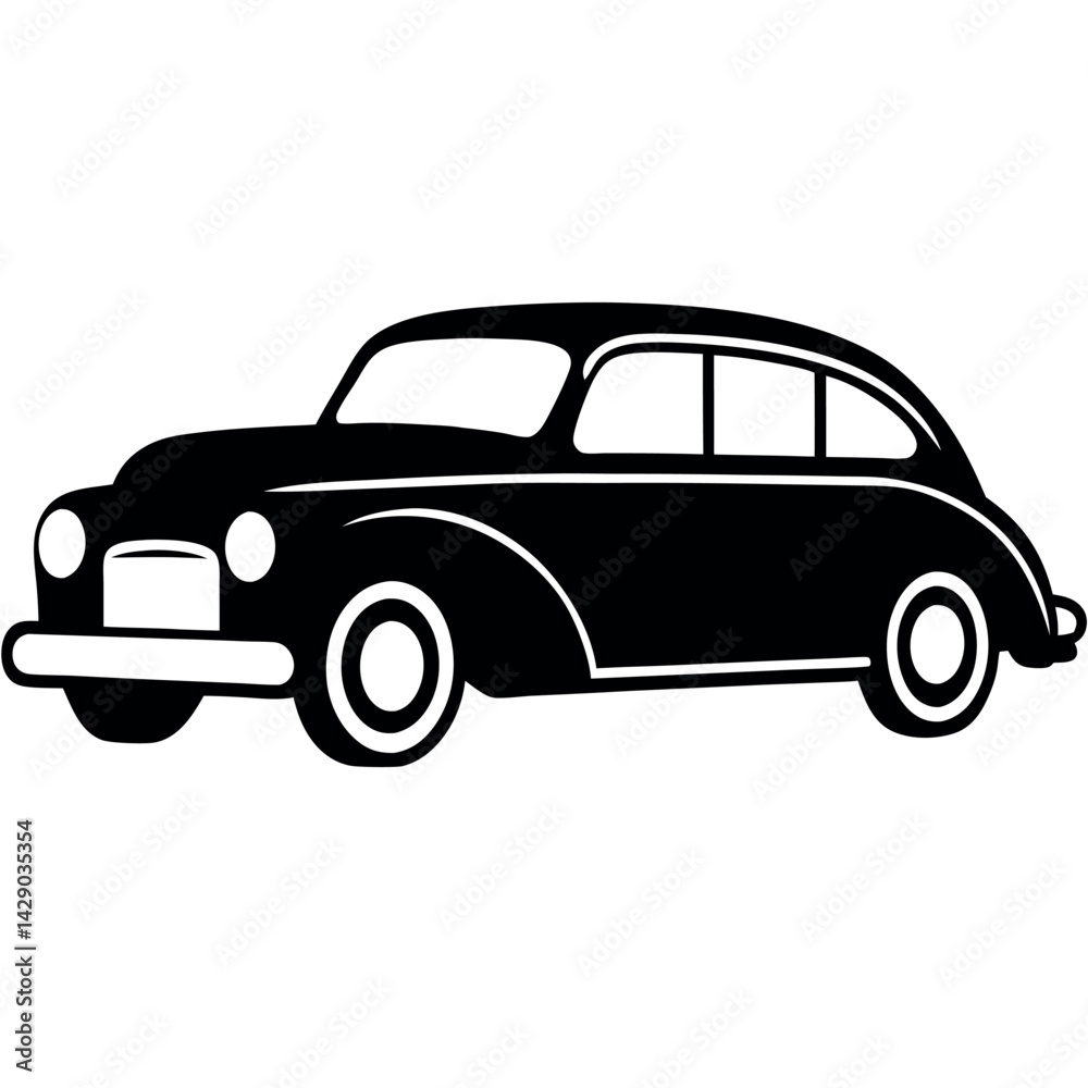 Fototapeta premium Vintage Car in Thin Line Art – Monochrome Design for Retro Transport