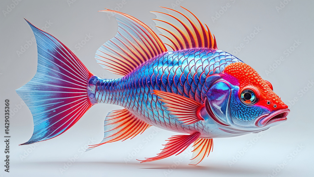 Fototapeta premium Colorful ornamental fish with detailed scales and translucent fins swimming gracefully