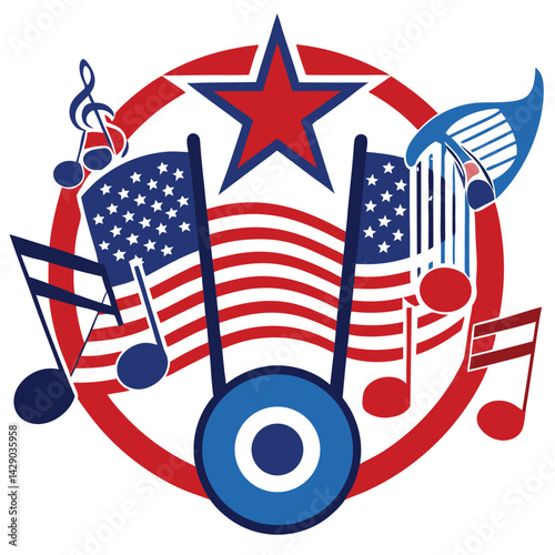 American patriotic music set vector design clipart on white background