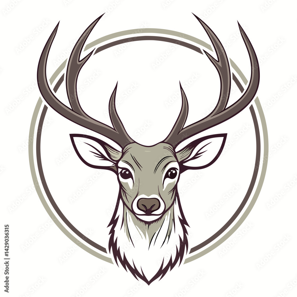 Fototapeta premium Silhouetted deer head with antlers in a circular frame
