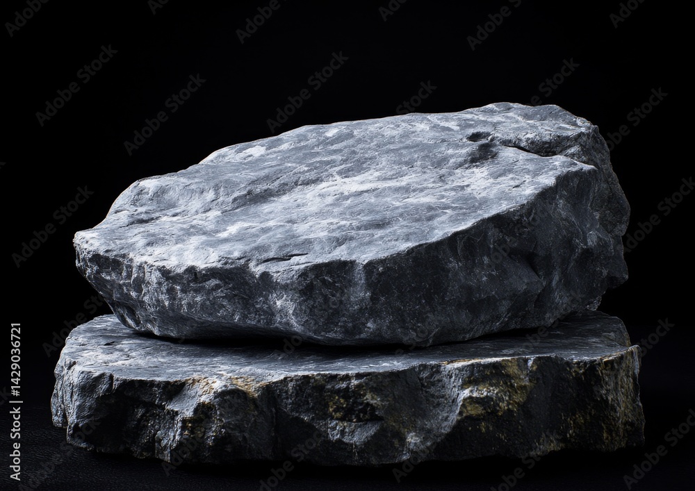 Fototapeta premium Gray rocks stacked on a dark background