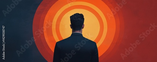 A silhouette of a person stands before concentric circles of vibrant colors, evoking a sense of contemplation and connection with the surroundings.