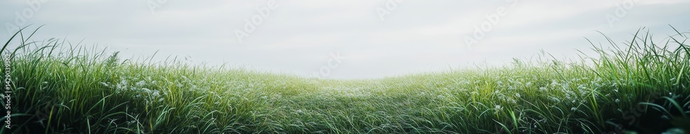 Fototapeta premium Lush Green Field Under Cloudy Sky