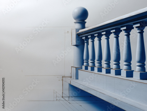detailed blueprint of balustrade and newel post showcases elegant design elements and precise measurements, evoking sense