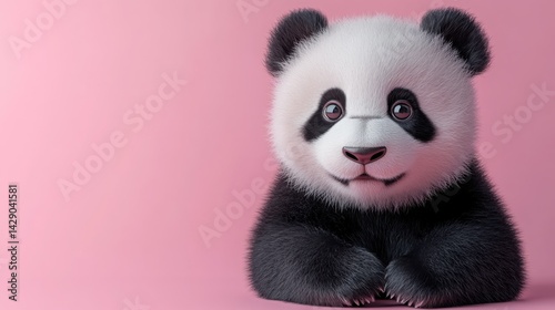 Adorable Baby Panda Cub on Pink Background Cute Wildlife Animal Portrait