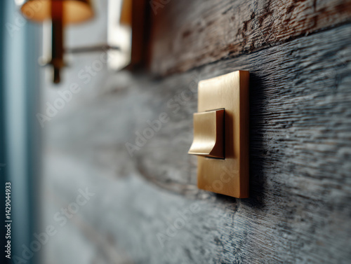 Sleek smart light switch on aged wood panel, adding modern touch to rustic decor, enhancing ambiance of room