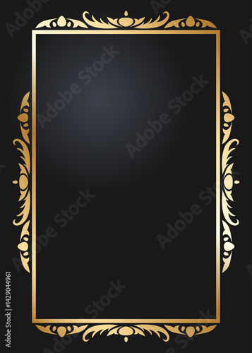 Floral rectangular golden frame. Festive design. Gold border with flowers. Frames vector