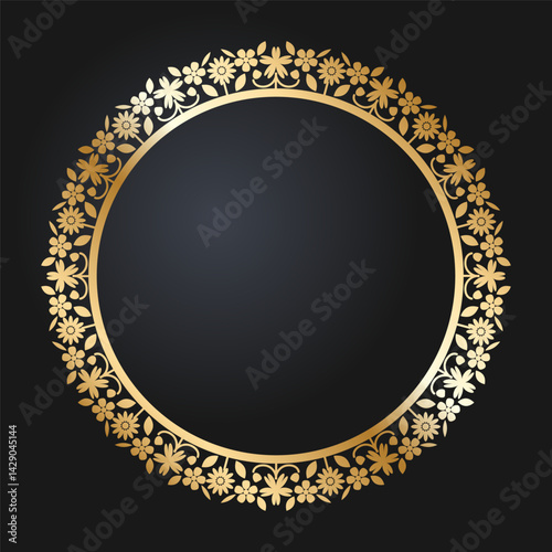 Beautiful round golden frame. Festive design. Gold border. Round frames vector