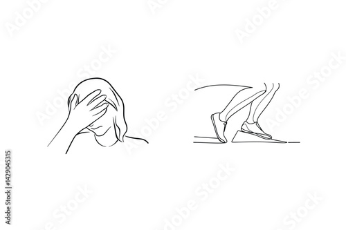 Minimalist Line Art Illustration Of Burnout Stress And Running Preparation For Sport