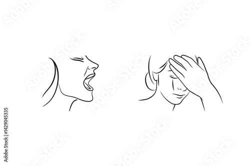 Emotional Contrast Outline Drawing Featuring Anger And Sadness Depicted Through Line Art