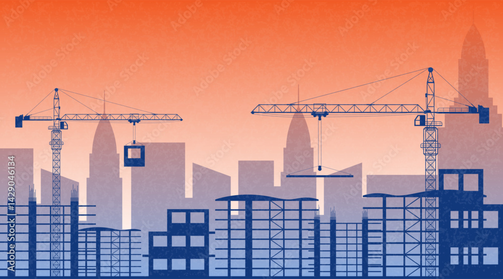 Bright colorful image of buildings under construction Bright colorful image of buildings under construction