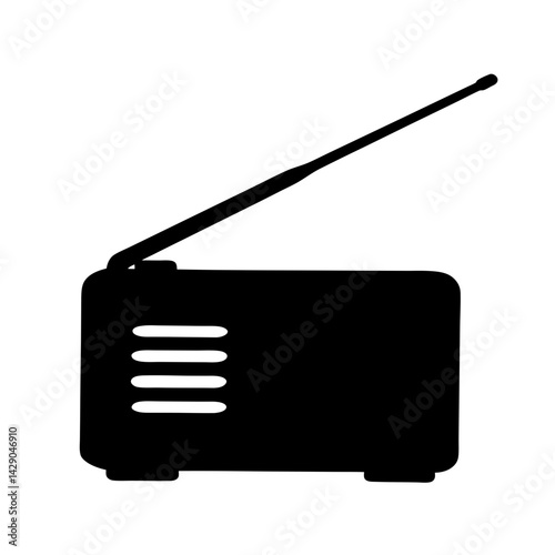 Classic Black and Radio Silhouette with Extended Antenna, transparent . Vintage Media Illustration