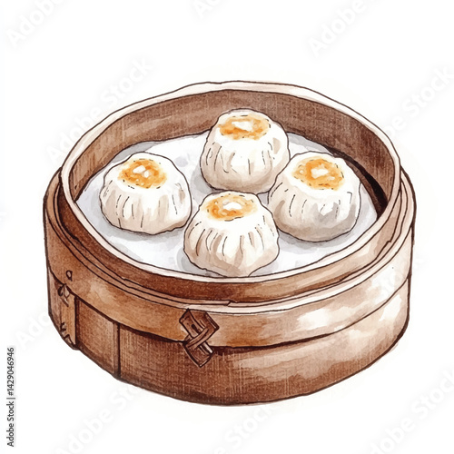 watercolor copic marker concept sketch of Dim Sum