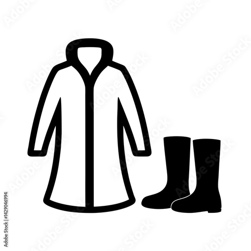 Black and illustration of a transparent . raincoat and boots on a