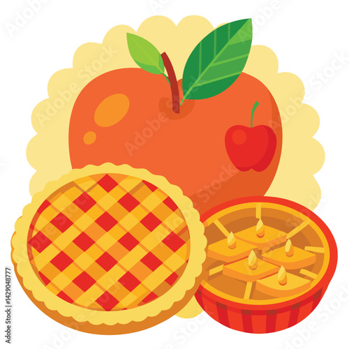 American apple pie set vector design clipart on white background