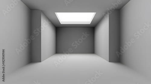 Fototapeta Naklejka Na Ścianę i Meble -  Minimalist Gray Room with Skylight,  Modern Interior Design