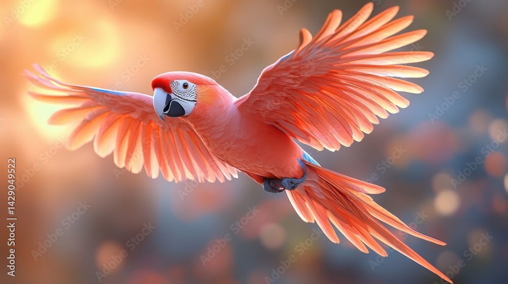 Scarlet Macaw in Flight Vibrant Red Feathers Tropical Bird Wildlife Photography
