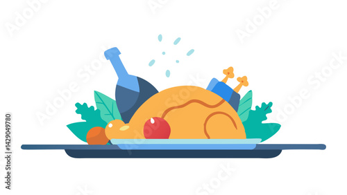 baked turkey, plate, icon