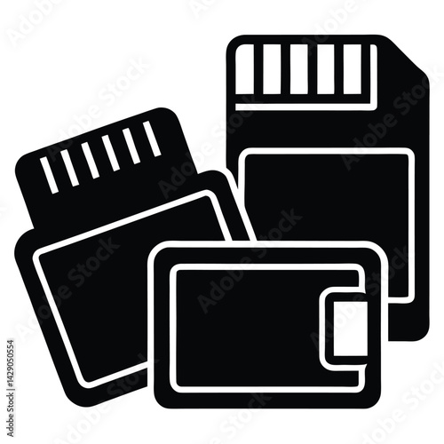 Isolated Black Vector Photographer using Element memory cards With White Background