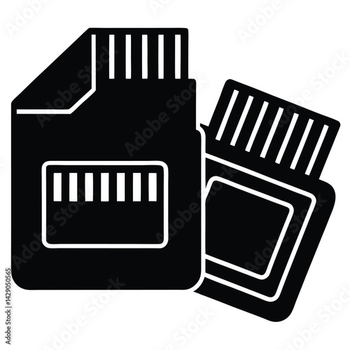 Isolated Black Vector Photographer using Element memory cards With White Background