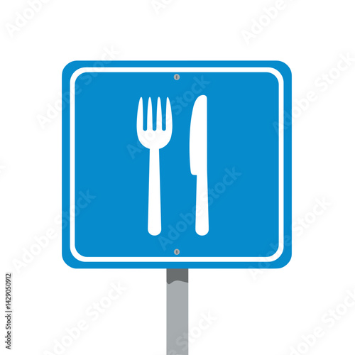 Fork and Knife Sign on Blue Background for Dining Locations  
