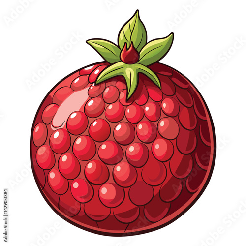 Cartoon depiction of a red berry with textured skin and leaves