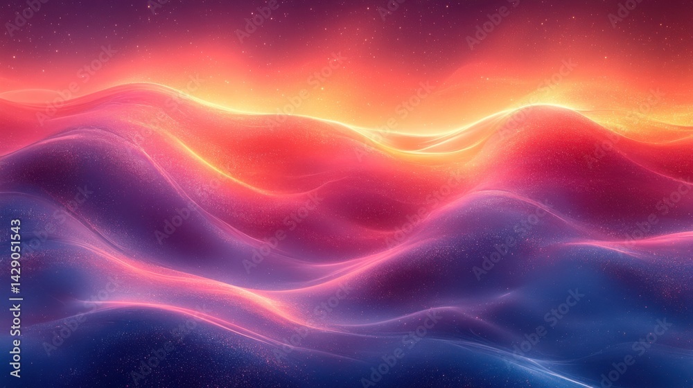Abstract Colorful Glowing Waves Vibrant Cosmic Landscape Fantasy Art Background