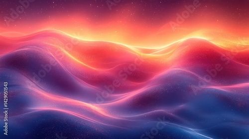 Obraz na płótnie Abstract Colorful Glowing Waves Vibrant Cosmic Landscape Fantasy Art Background w salonie