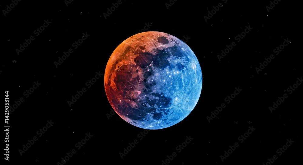 Obraz premium Spectacular Super Blue Blood Moon Lunar Eclipse Astronomy Celestial Event Night Sky Rare Phenomenon