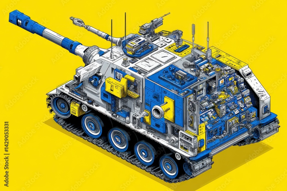 Fototapeta premium Detailed Illustrated Military Vehicle with Bright Colorful Design