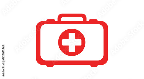 First Aid Kit Box with Red Cross Flat Vector Icon Design