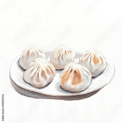 watercolor copic marker concept sketch of Dumplings