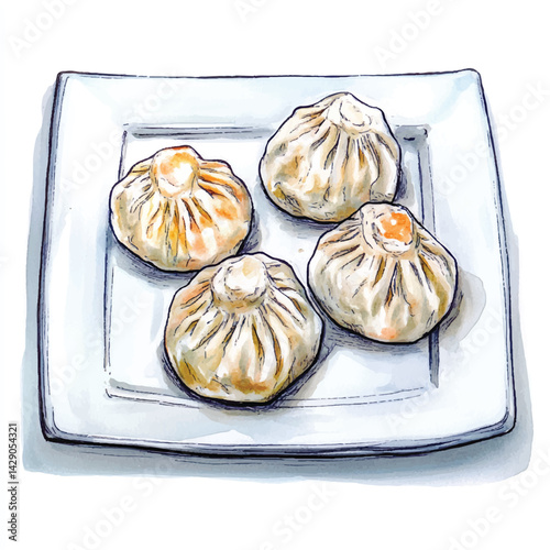 watercolor copic marker concept sketch of Dumplings