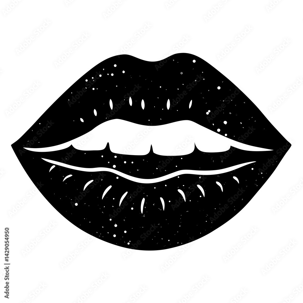 Obraz premium Vintage Punk Lips Vector – Bold Retro Grunge Lip Art for Edgy Designs
