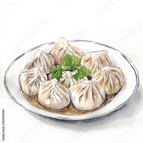 watercolor copic marker concept sketch of Dumplings
