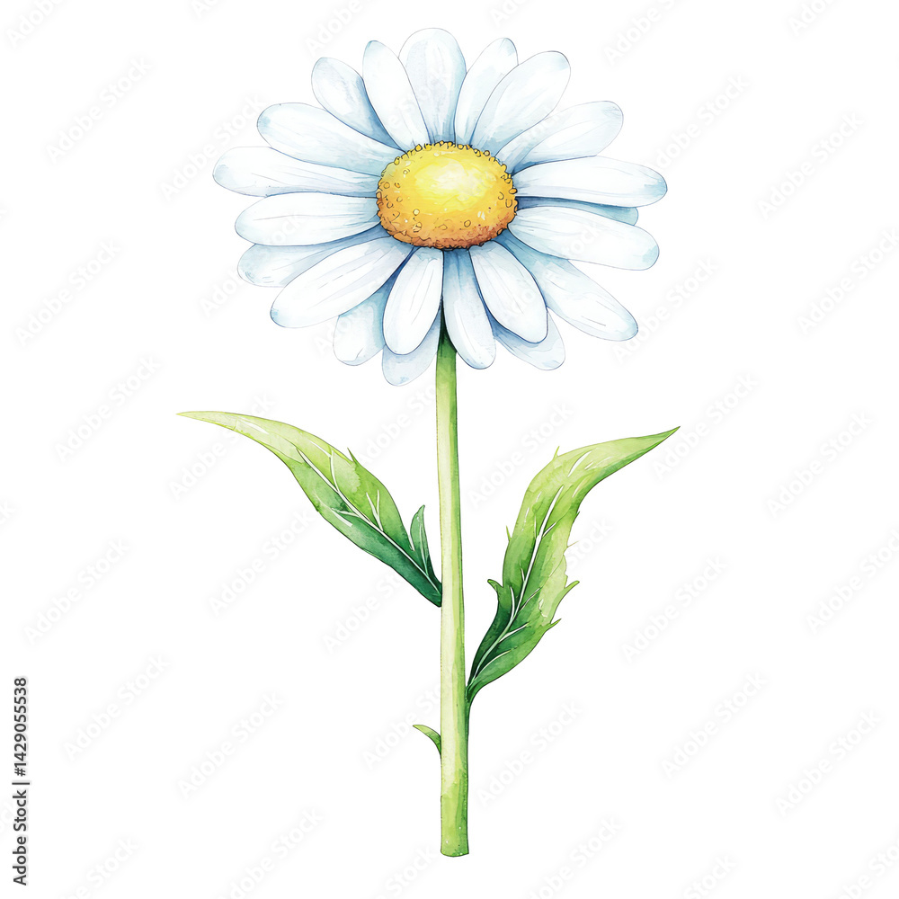 Fototapeta premium Charming isolated daisy flower illustration with vibrant petals and delicate green stem suitable for various design projects