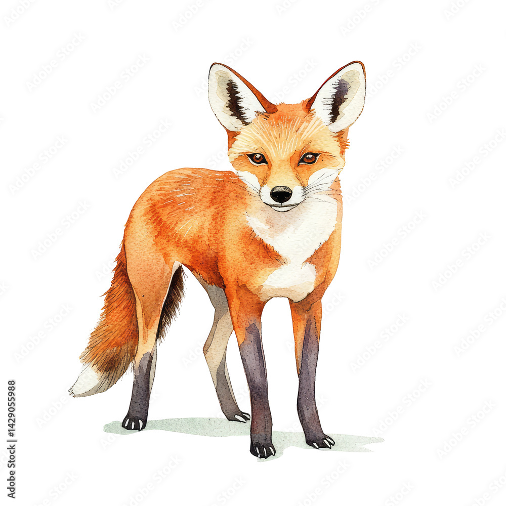 Fototapeta premium Isolated Portrait of a Dhole in Realistic Watercolor Style Showcasing Unique Features and Vibrant Colors