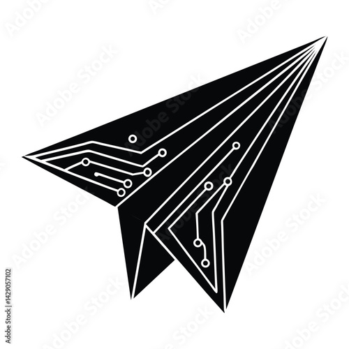 Paper plane made from circuit on white background