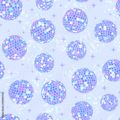 Seamless Vector Pattern of Disco Balls in Blue and Purple Colors