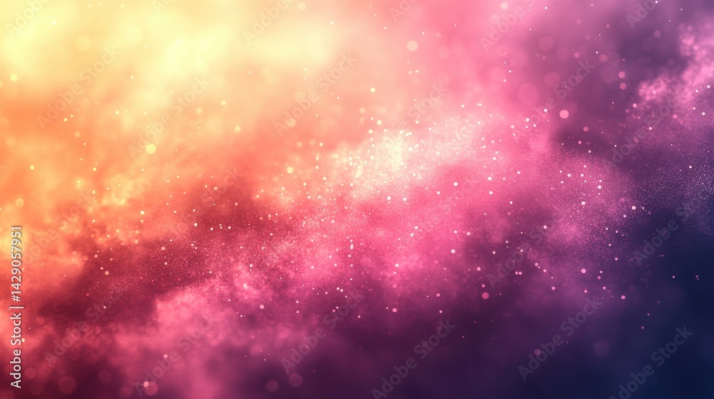 Naklejka premium Abstract Pink and Orange Cosmic Nebula Background with Glittering Stardust