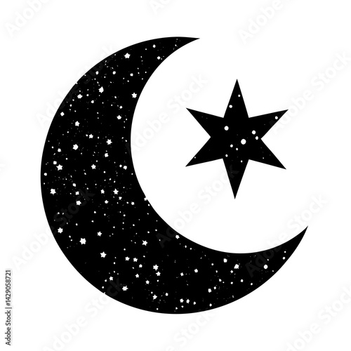 "Unique grunge moon and star design, perfect for digital art projects."